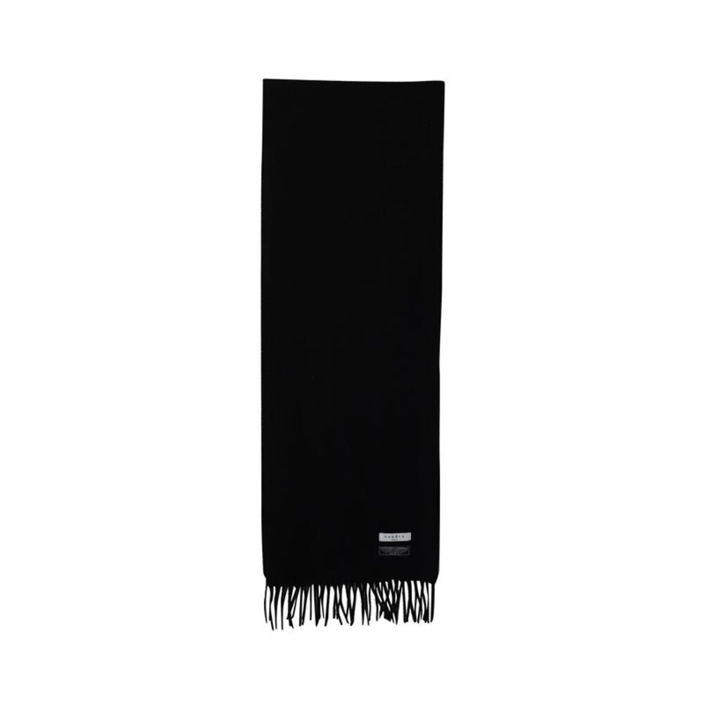 Sandro Paris Fringed Scarf in Black Wool
